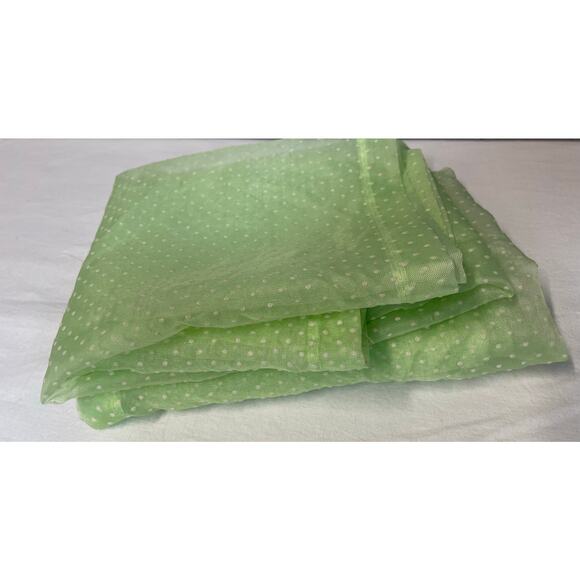 Vintage Mint Green Sheer Organza Flocked Swiss Dot Curtains 2 Panels Yardage - Picture 5 of 10